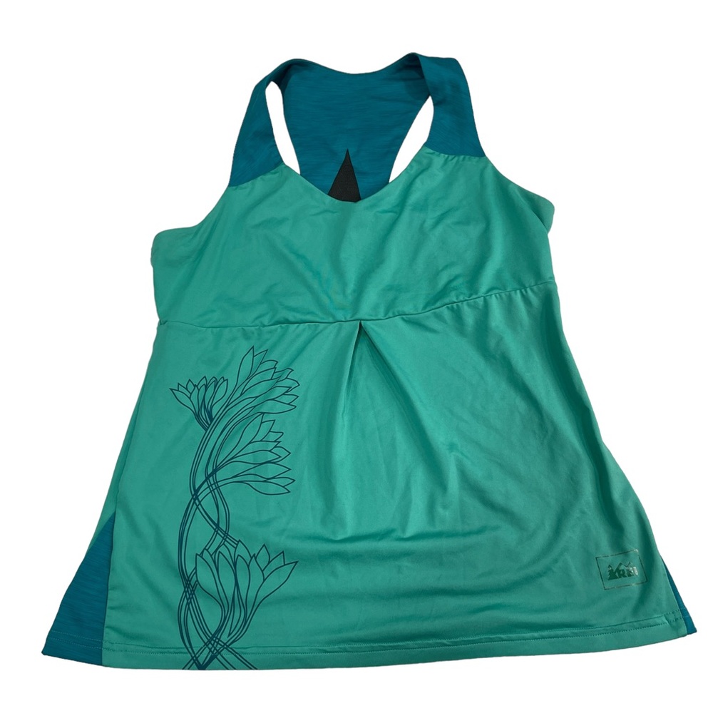 REI Women's Racer Back Athletic Top Sz S Yoga Cycling Hiking Green Floral Print